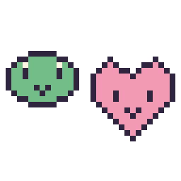 Pixel art Keroppi mini et Cœur kawaii 16 × 16, grille 32 × 32