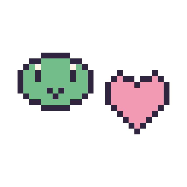 Modèle de pixel art Keroppi mini et Cœur simple 12 × 12 sur une grille de 32 par 32 cases