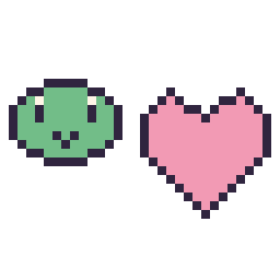 Pixel art Keroppi mini et Cœur simple 16 × 16, grille 32 × 32