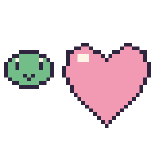 Modèle de pixel art Keroppi mini et Cœur sur une grille de 40 par 40 cases