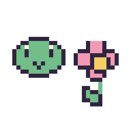 Pixel art Keroppi mini et Fleur simple 16 × 16, grille 32 × 32