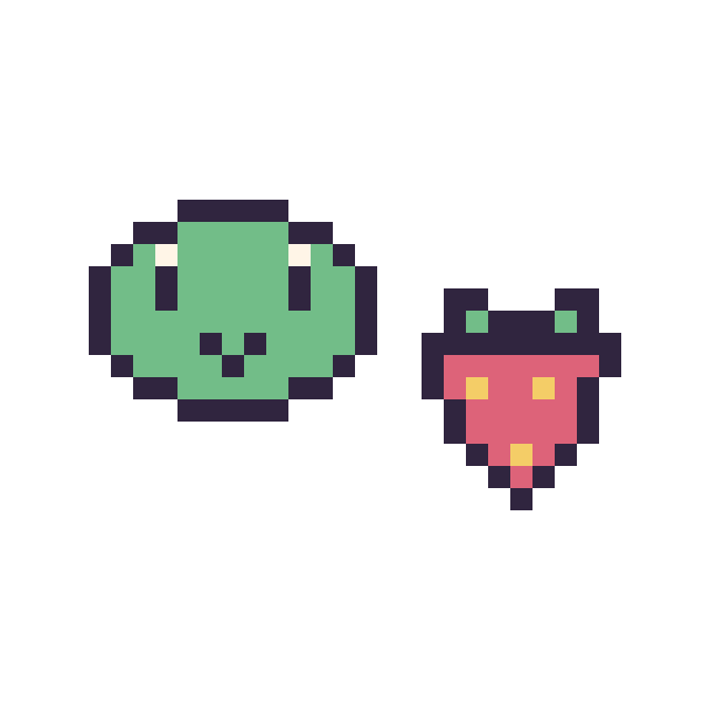 Modèle de pixel art Keroppi mini et Fraise simple 10 × 10 sur une grille de 32 par 32 cases