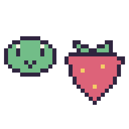 Pixel art Keroppi mini et Fraise simple 16 × 16, grille 32 × 32