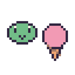 Pixel art Keroppi mini et Glace simple 16 × 16, grille 32 × 32