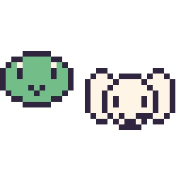 Pixel art Keroppi mini et Pochacco mini, grille 32 × 32