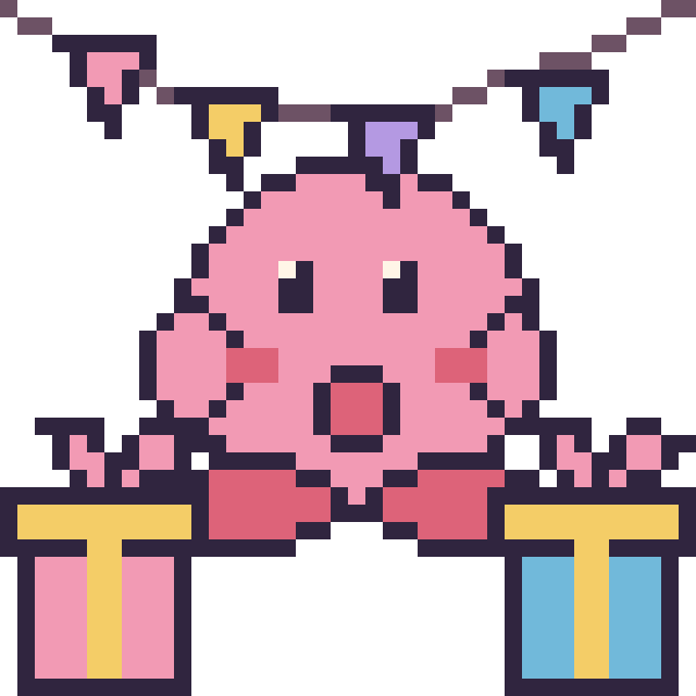 Modèle de pixel art Kirby pour un anniversaire sur une grille de 40 par 40 cases