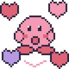 Pixel art Kirby avec des cœurs, grille 40 × 40