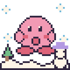 Pixel art Kirby en hiver, grille 40 × 40