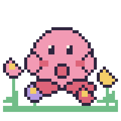 Pixel art Kirby dans le jardin, grille 40 × 40