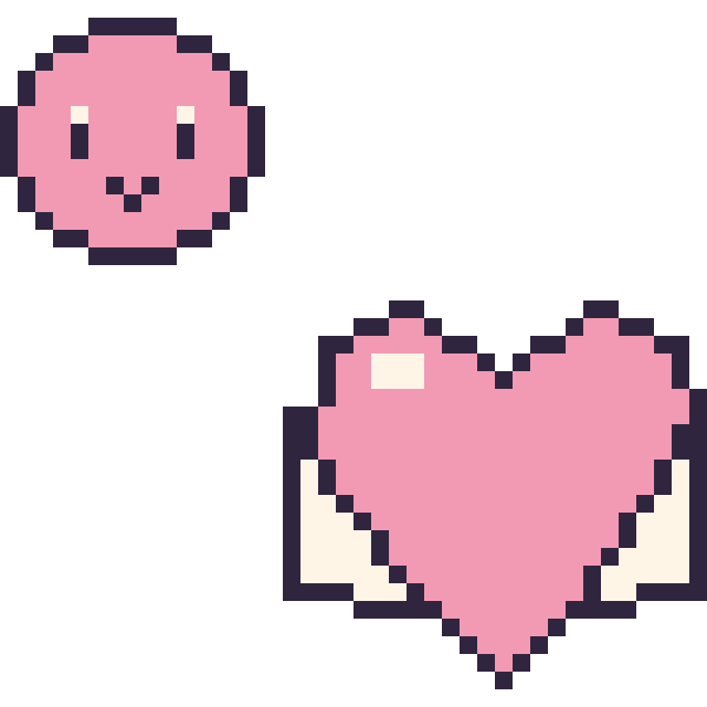 Modèle de pixel art Kirby mini et Cœur ailé sur une grille de 40 par 40 cases