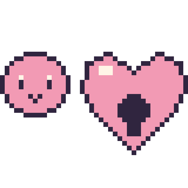 Modèle de pixel art Kirby mini et Cœur cadenas sur une grille de 40 par 40 cases