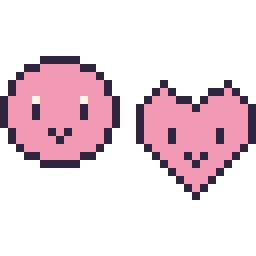Pixel art Kirby mini et Cœur kawaii 16 × 16, grille 32 × 32