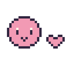 Pixel art Kirby mini et Coeur mini, grille 32 × 32