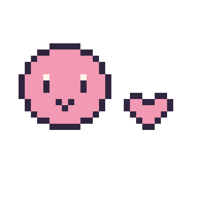 Modèle de pixel art Kirby mini et Coeur mini sur une grille de 32 par 32 cases