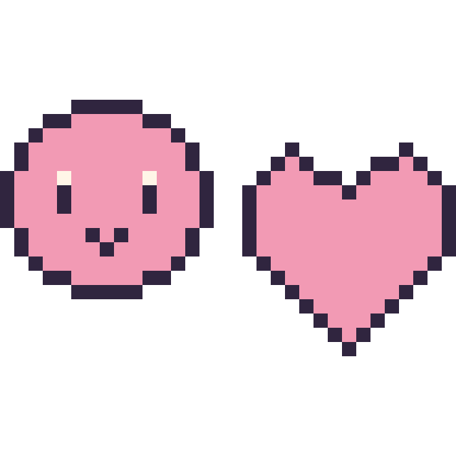 Modèle de pixel art Kirby mini et Cœur simple 16 × 16 sur une grille de 32 par 32 cases