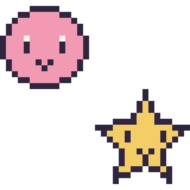 Modèle de pixel art Kirby mini et Étoile kawaii 16 × 16 sur une grille de 32 par 32 cases