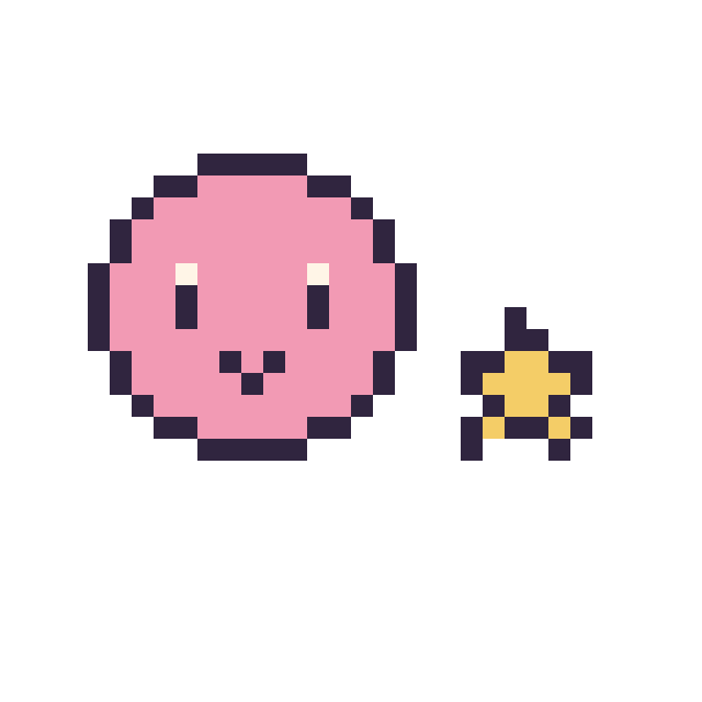 Modèle de pixel art Kirby mini et Étoile mini sur une grille de 32 par 32 cases