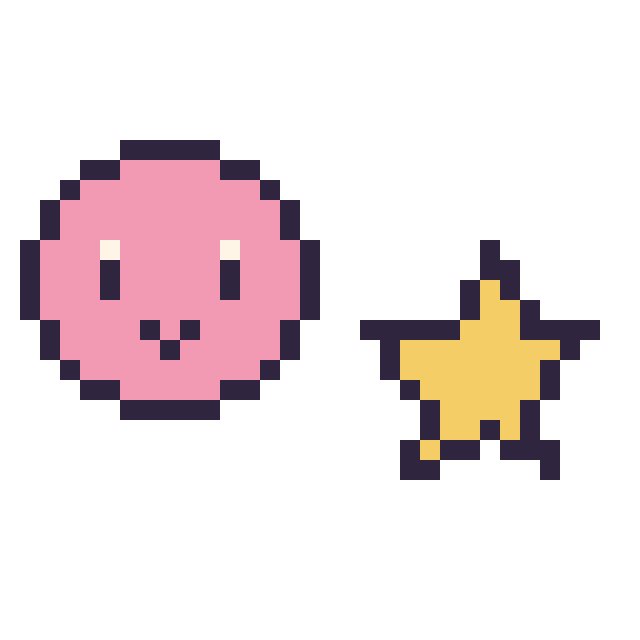 Modèle de pixel art Kirby mini et Étoile simple 12 × 12 sur une grille de 32 par 32 cases