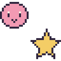 Pixel art Kirby mini et Étoile simple 16 × 16, grille 32 × 32