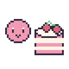 Pixel art Kirby mini et Gâteau avec des cerises, grille 40 × 40