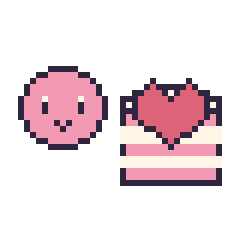 Pixel art Kirby mini et Gâteau avec un cœur, grille 40 × 40
