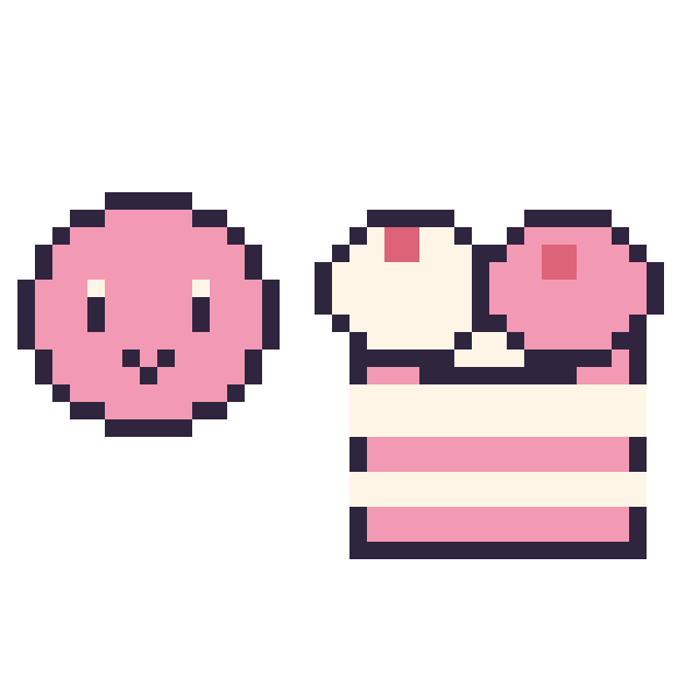 Modèle de pixel art Kirby mini et Gâteau double garniture sur une grille de 40 par 40 cases