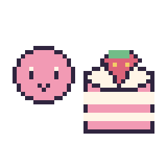Pixel art Kirby mini et Gâteau avec une fraise, grille 40 × 40