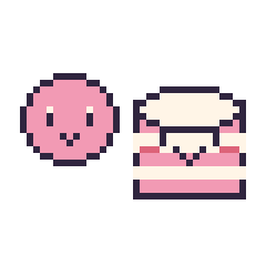 Pixel art Kirby mini et Gâteau kawaii, grille 40 × 40