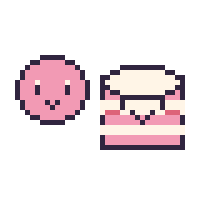 Modèle de pixel art Kirby mini et Gâteau kawaii sur une grille de 40 par 40 cases