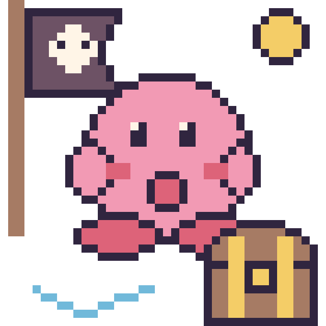 Modèle de pixel art Kirby en aventure pirate sur une grille de 40 par 40 cases