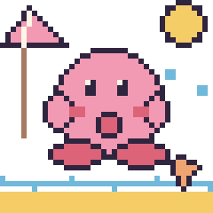 Pixel art Kirby à la plage, grille 40 × 40