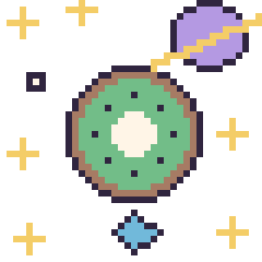 Pixel art Kiwi dans l’espace, grille 40 × 40