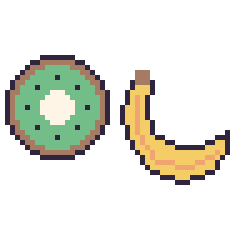 Pixel art Kiwi et Banane, grille 48 × 48