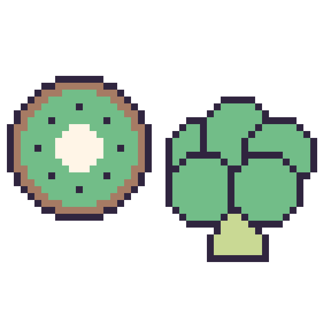 Modèle de pixel art Kiwi et Brocoli sur une grille de 48 par 48 cases