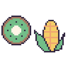 Pixel art Kiwi et Maïs, grille 48 × 48
