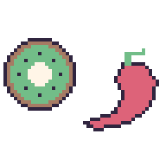 Pixel art Kiwi et Piment, grille 48 × 48