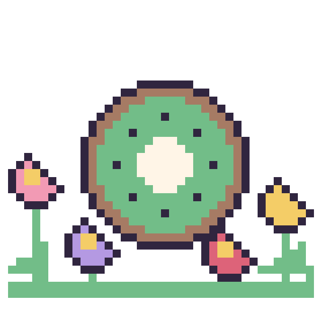 Modèle de pixel art Kiwi dans le jardin sur une grille de 40 par 40 cases