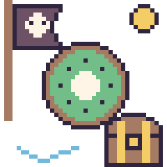 Pixel art Kiwi en aventure pirate, grille 40 × 40