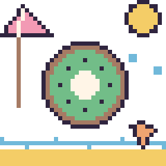 Pixel art Kiwi à la plage, grille 40 × 40