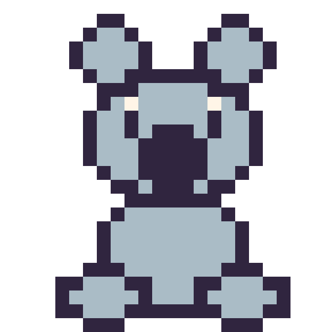 Modèle de pixel art Koala assis sur une grille de 24 par 24 cases