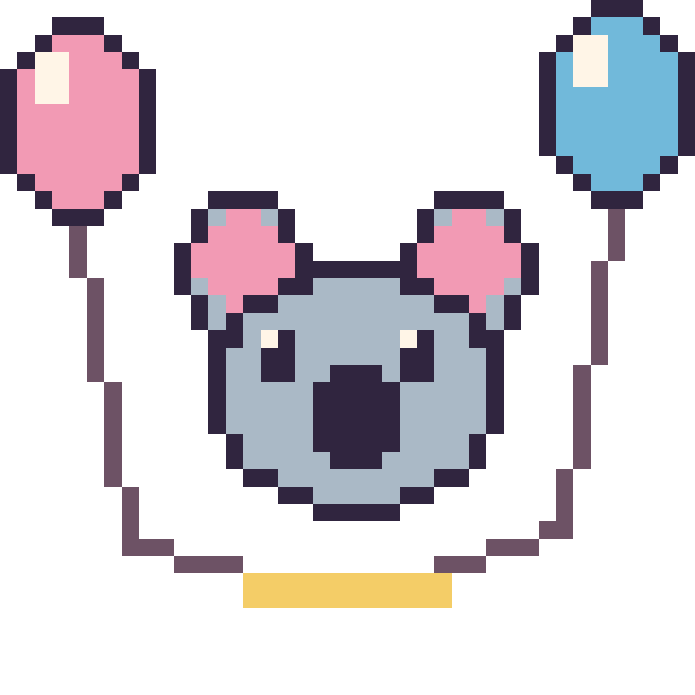 Modèle de pixel art Koala avec des ballons sur une grille de 40 par 40 cases