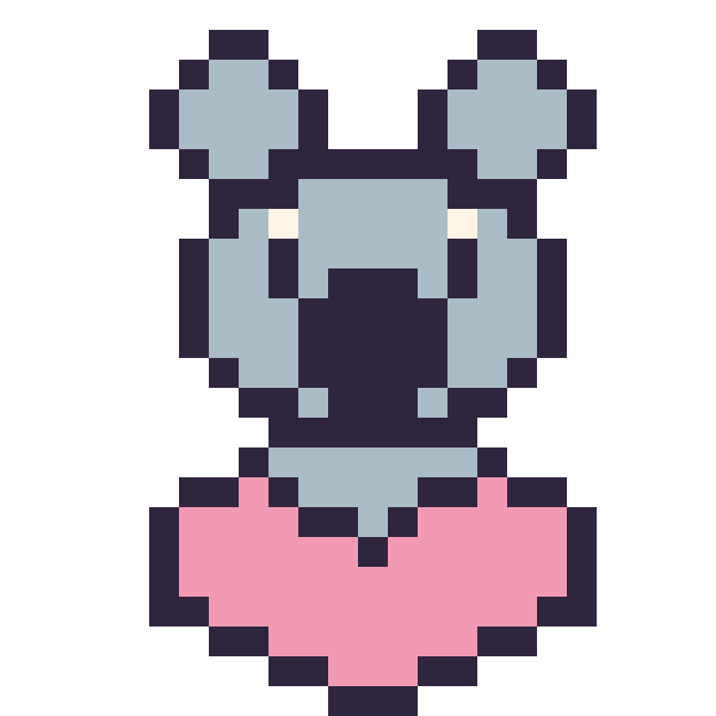 Modèle de pixel art Koala avec un cœur sur une grille de 24 par 24 cases