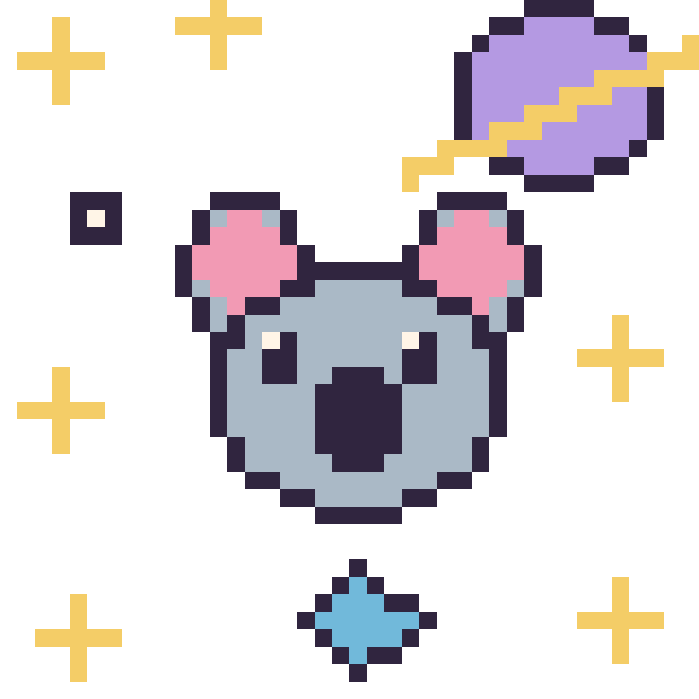 Modèle de pixel art Koala dans l’espace sur une grille de 40 par 40 cases
