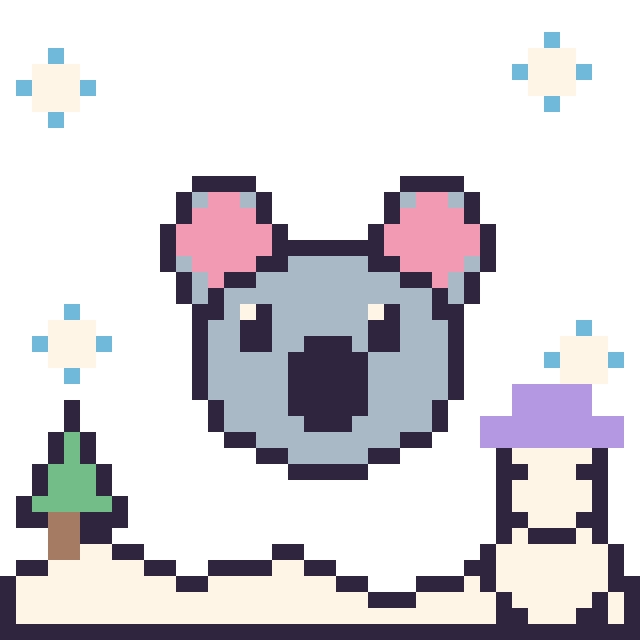 Modèle de pixel art Koala en hiver sur une grille de 40 par 40 cases