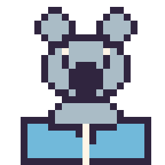 Pixel art Koala avec un livre, grille 24 × 24