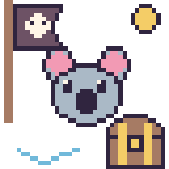 Pixel art Koala en aventure pirate, grille 40 × 40