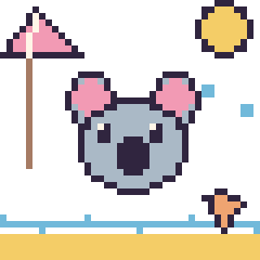 Pixel art Koala à la plage, grille 40 × 40