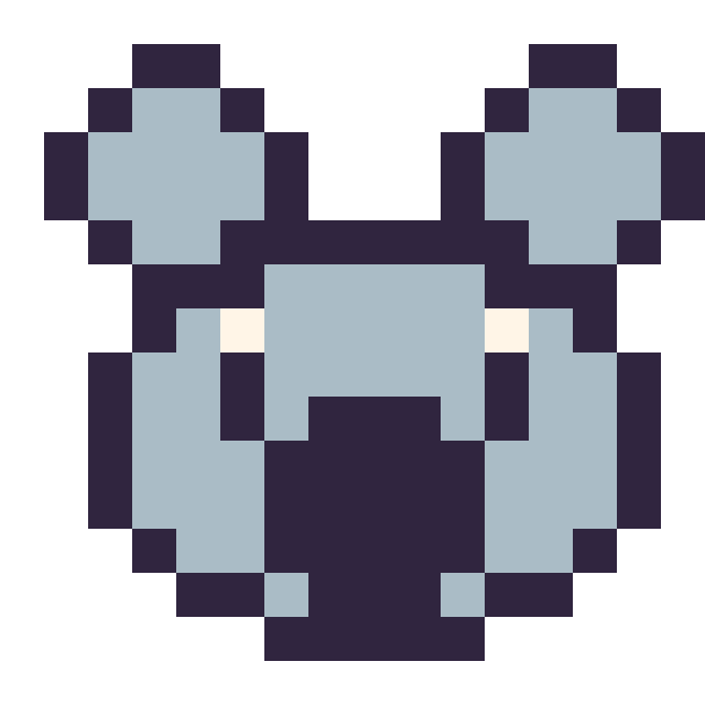 Modèle de pixel art Koala : portrait facile sur une grille de 16 par 16 cases