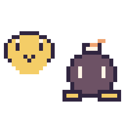 Pixel art Koopa mini et Bob-omb mini, grille 32 × 32
