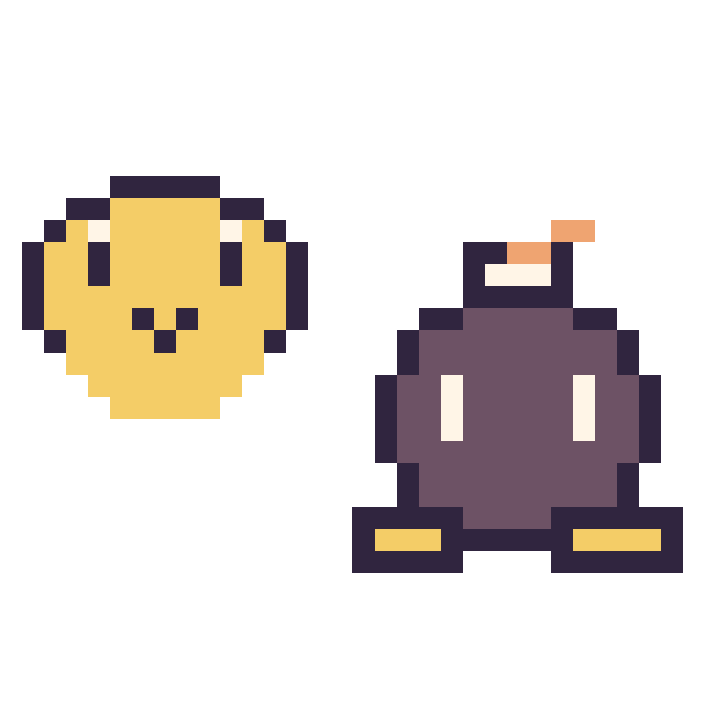 Modèle de pixel art Koopa mini et Bob-omb mini sur une grille de 32 par 32 cases